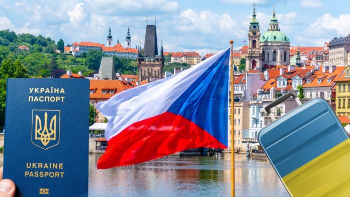 Флаг ЕС и Чехии где освещена временная защита в Чехии и ЕС для мужчин